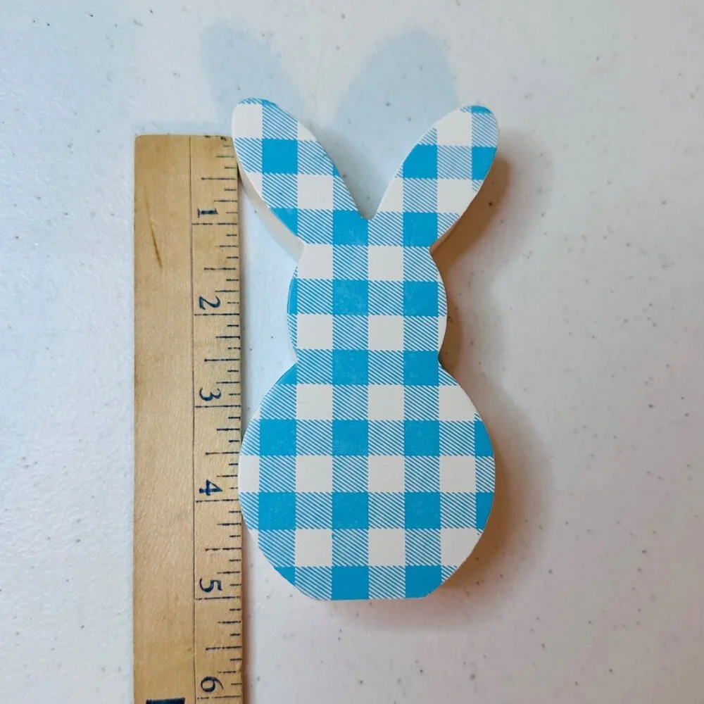 Small HELLO SPRING wood sign AND Easter Bunny Buffalo plaid spring tiered tray